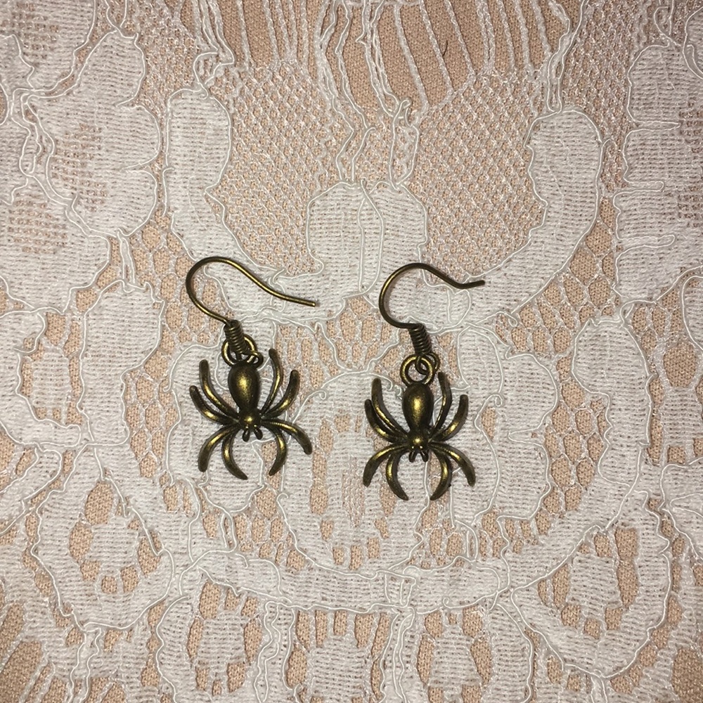Antique brass spider earrings